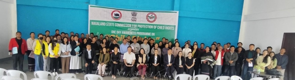 Alun Hangsing, Chairman of NSCPCR with others during the awareness programme on child rights at the Multi-Purpose Hall, Kigwema on April 23. (DIPR Photo)